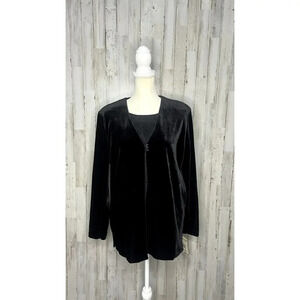 NWT Jantzen Classics Women's Medium Black Velour‎ Blouse & Jacket Set